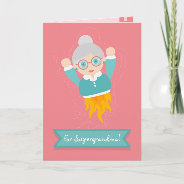 Tarjeta ¡Eres nuestra abuela superheroína! Versión en negr (Anverso)