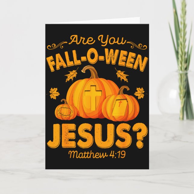 Tarjeta ¿Eres Otoño-o-ween Jesús Cristiano Calabaza Hallow (Anverso)