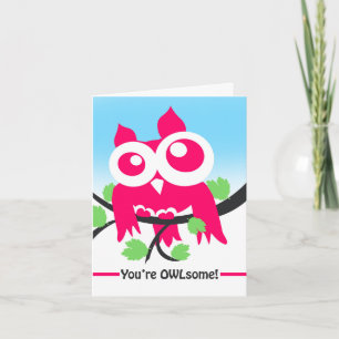 Tarjeta Eres OWLsome Friendship Cute Pink Owl