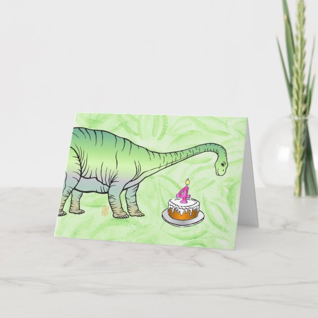 Tarjeta ¿Eres un dinosaurio? Cumpleaños de cuatro años (Anverso)