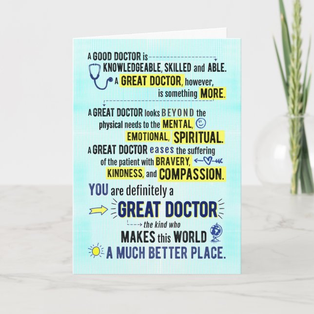 Tarjeta Eres un gran Médica, haciendo del mundo un lugar m (Anverso)
