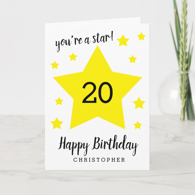Tarjeta Eres una estrella Cumpleaños 20 (Anverso)
