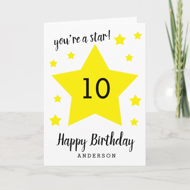 Tarjeta Eres una estrella en el décimo cumpleaños (Anverso)