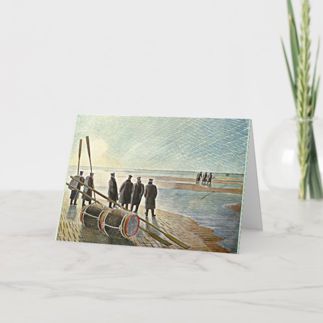 Tarjeta Eric Ravilious - Trabajo peligroso en baja marea (Anverso)