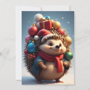 Tarjeta Erizo Adorable Celebrando la Navidad