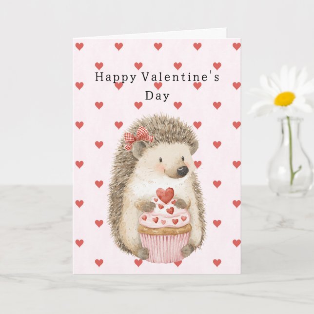 Tarjeta Erizo de Amor Corazones Rojos (Planta pequeña)