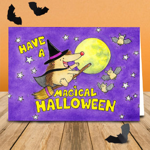 Tarjeta Erizo de Halloween Bruja Lindo Blanco
