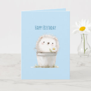 Tarjeta Erizo de jardín azul con margarita cumpleaños