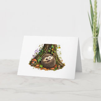 Tarjeta Erizo Feliz Bajo un Árbol