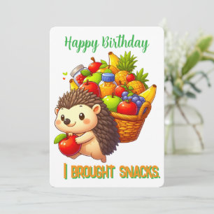 Tarjeta Erizo Kawaii Con Canasta De Frutas Feliz Cumpleaño