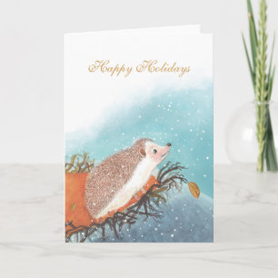 Tarjeta Erizo Lindo & Copos de Nieve Felices Fiestas