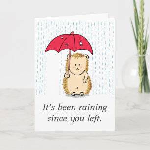Tarjeta Erizo lindo pero lastimoso empapado en la lluvia