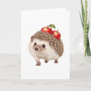 Tarjeta Erizo llevando manzanas rojas