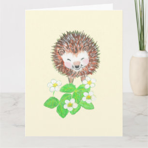 Tarjeta Erizo Pequeño & Flores de Fresa Silvestre 