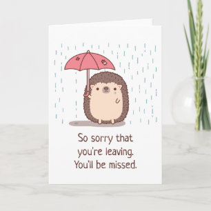 Tarjeta Erizo Triste Sosteniendo Paraguas en la Lluvia, Ad