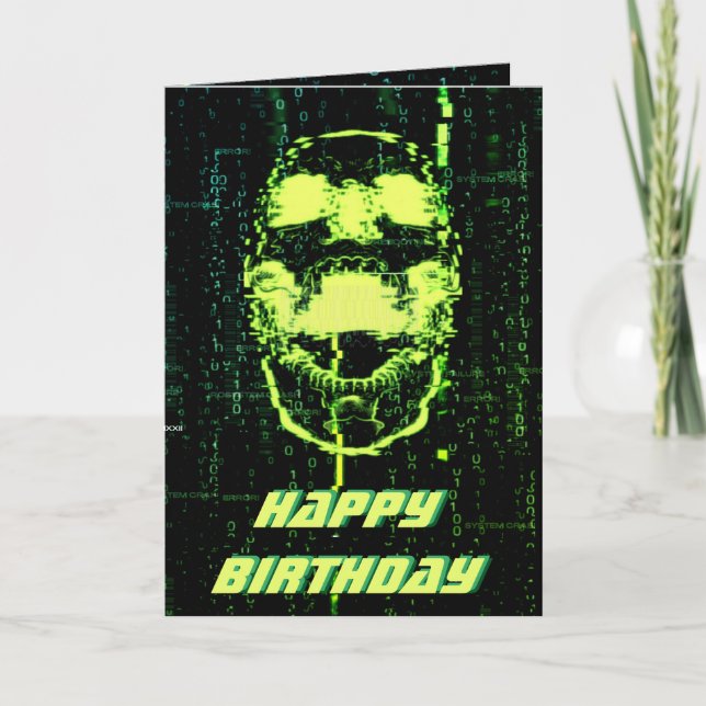 Tarjeta Error del sistema Calavera Gritando Cyberpunk Verd (Anverso)