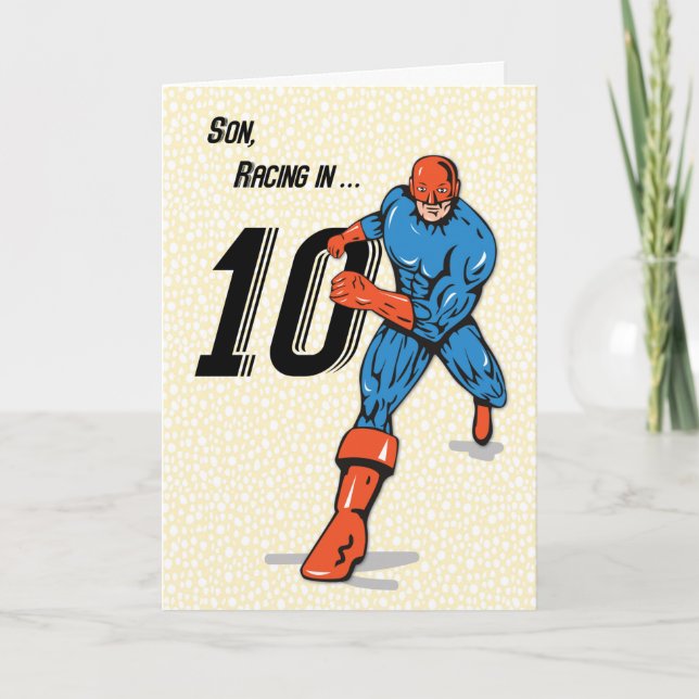 Tarjeta Es el cumpleaños de superhéroe número 10 (Anverso)