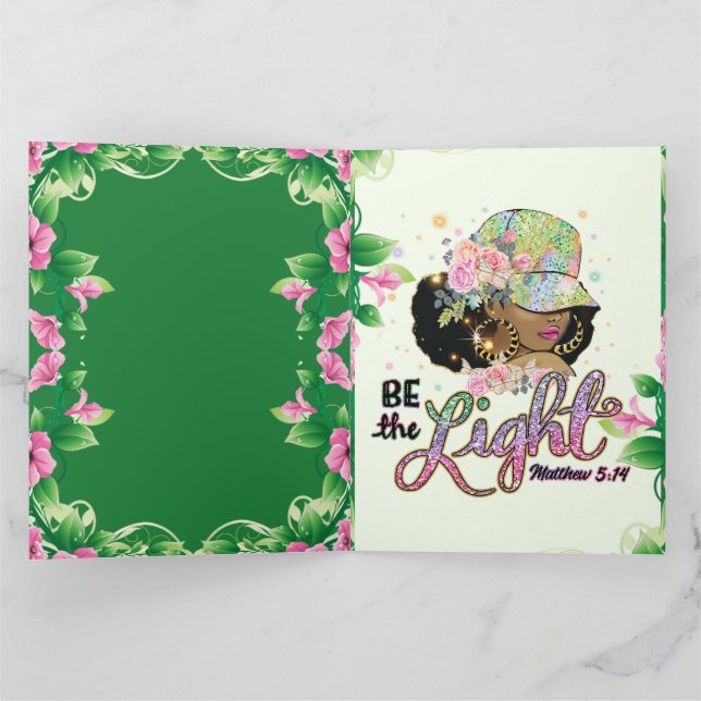 Tarjeta Es fuerte, sea la luz, crea en Dios, confía (Interior)