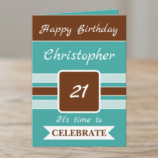 Tarjeta Es hora de celebrar el cumpleaños número 21 marrón