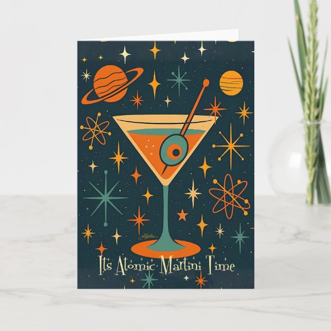 Tarjeta Es hora del Martini Atómico Estrellas Cósmicas (Anverso)