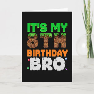 Tarjeta Es Mi 8º Cumpleaños Hermano Juego de Píxeles Niño 