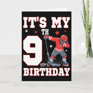 Tarjeta Es Mi 9 Cumpleaños Niño Hockey Sobre Hielo Dabbing
