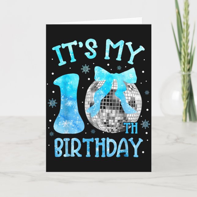Tarjeta Es Mi Cumpleaños Número 10 Coquette Lazo Disco 10  (Anverso)