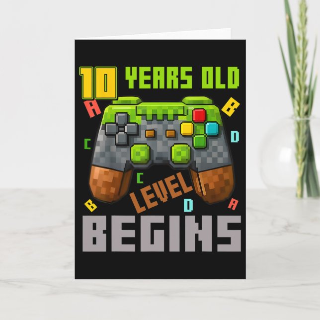 Tarjeta Es mi cumpleaños número 10 Pixel Gaming Controller (Anverso)