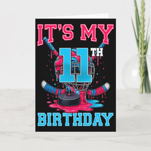 Tarjeta Es mi cumpleaños número 11 de hockey helado de 11