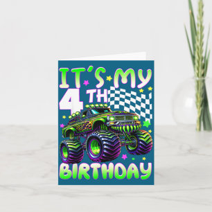 Tarjeta Es mi cumpleaños número 4 niño camión monstruo 4 a