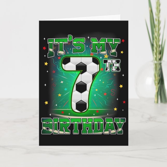 Tarjeta Es Mi Cumpleaños Número 7 Cumpleaños De Fútbol Par (Anverso)