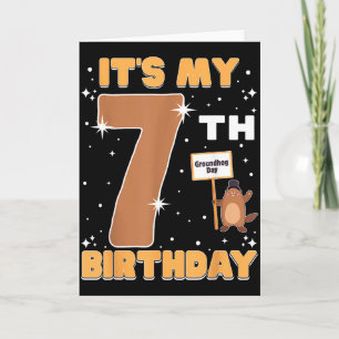 Tarjeta Es mi cumpleaños número 7 Día de la marmota niña d