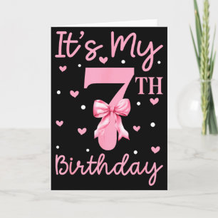 Tarjeta Es Mi Cumpleaños Número 7 Niña Coqueta Lazo 7 Años