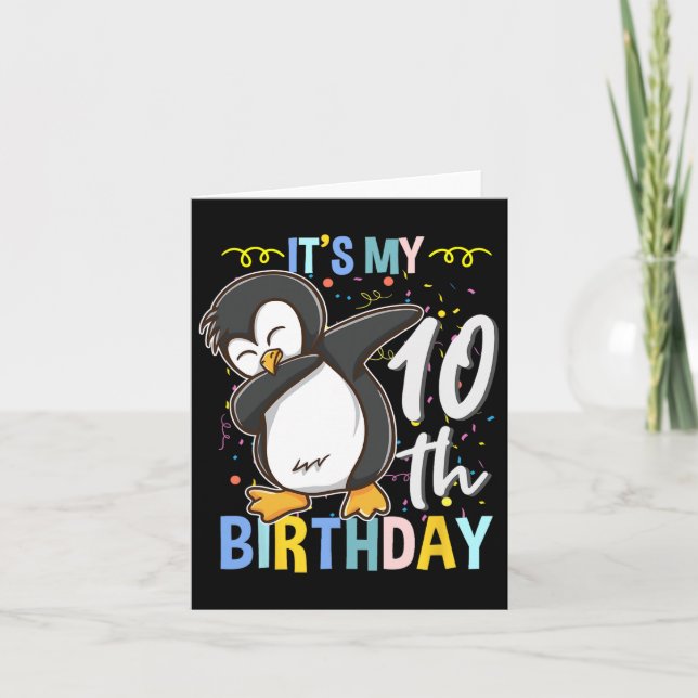 Tarjeta Es mi décimo cumpleaños, Dabbing Penguin (Anverso)