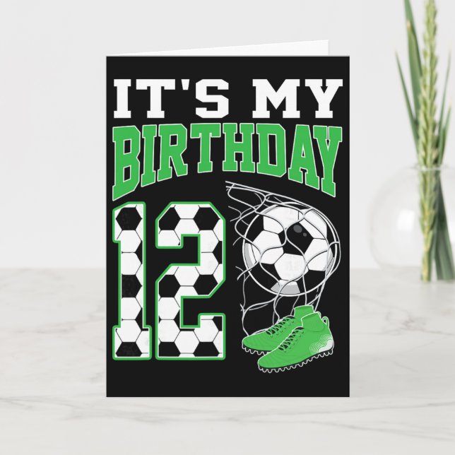 Tarjeta Es mi fiesta de cumpleaños número 12 de fútbol par (Anverso)