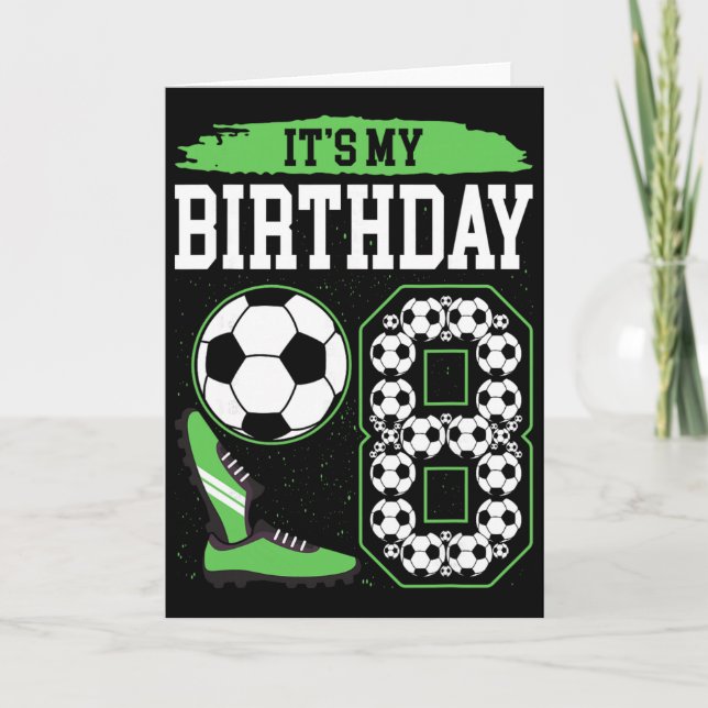 Tarjeta Es mi fiesta de cumpleaños número 8 de fútbol Cump (Anverso)
