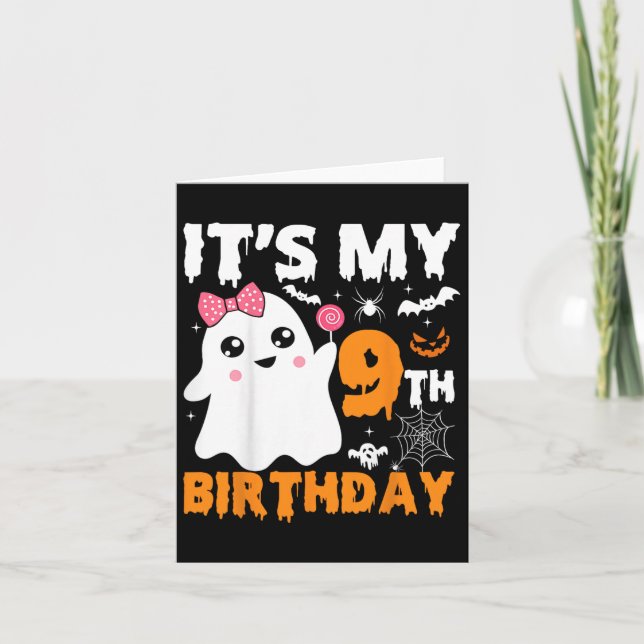 Tarjeta Es mi noveno cumpleaños Hal de Calabaza Fantasma d (Anverso)