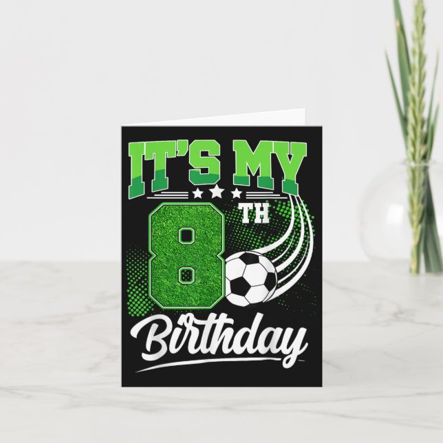 Tarjeta Es mi octava fiesta de cumpleaños, pelota de fútbo (Anverso)