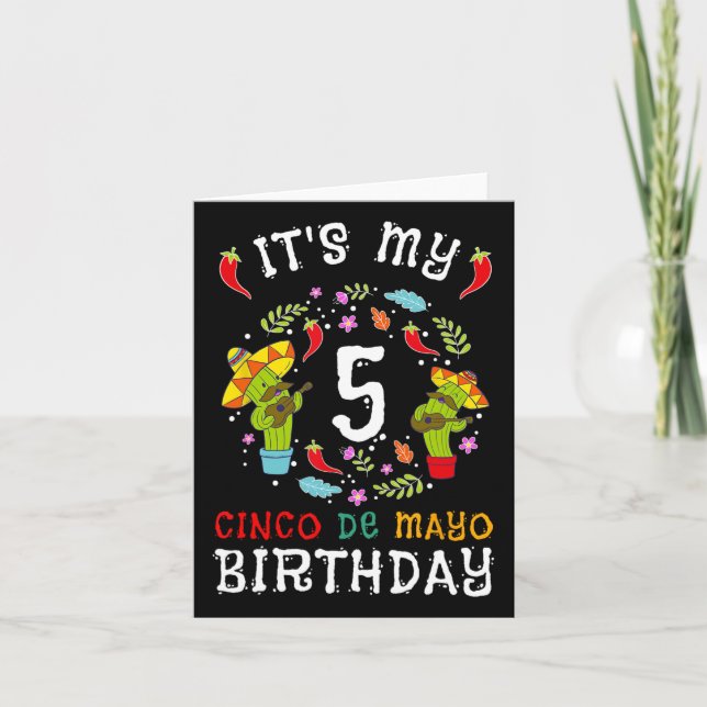 Tarjeta Es mi quinto cumpleaños Cinco De Mayo Mustache Niñ (Anverso)