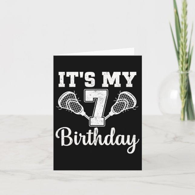 Tarjeta Es mi séptimo cumpleaños Lacrosse de 7 años cumple (Anverso)