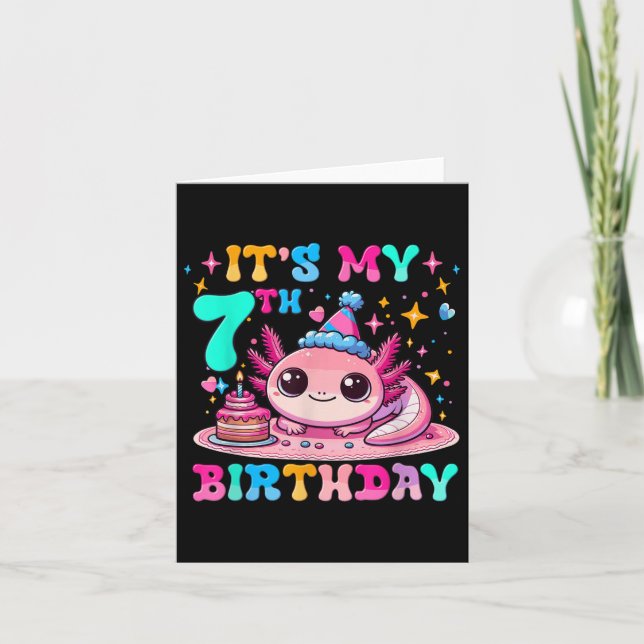 Tarjeta Es mi sétimo cumpleaños Axolotl Fiesta de 7 años A (Anverso)