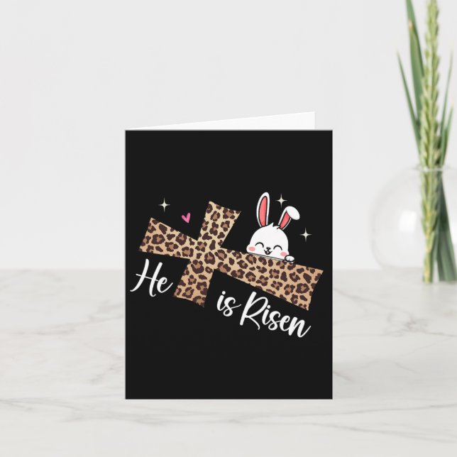 Tarjeta Es Risen Leopard Cross Bunny Easter Day Christi (Anverso)