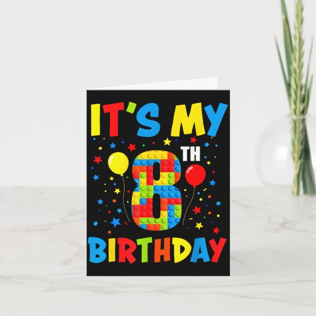 Tarjeta Es su cumpleaños número 8 bloques de construcción  (Anverso)