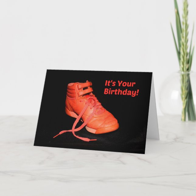 Tarjeta Es tu cumpleaños - ¿Glad de zapatos Naranja? (Anverso)