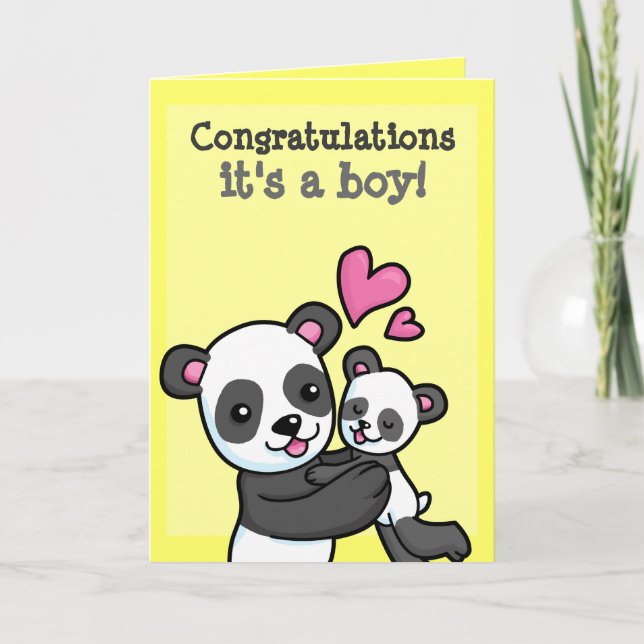 Tarjeta Es un niño personalizable Panda Bear cuddle (Anverso)
