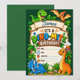 Tarjeta Es una fiesta de cumpleaños Dino-Mite personalizad