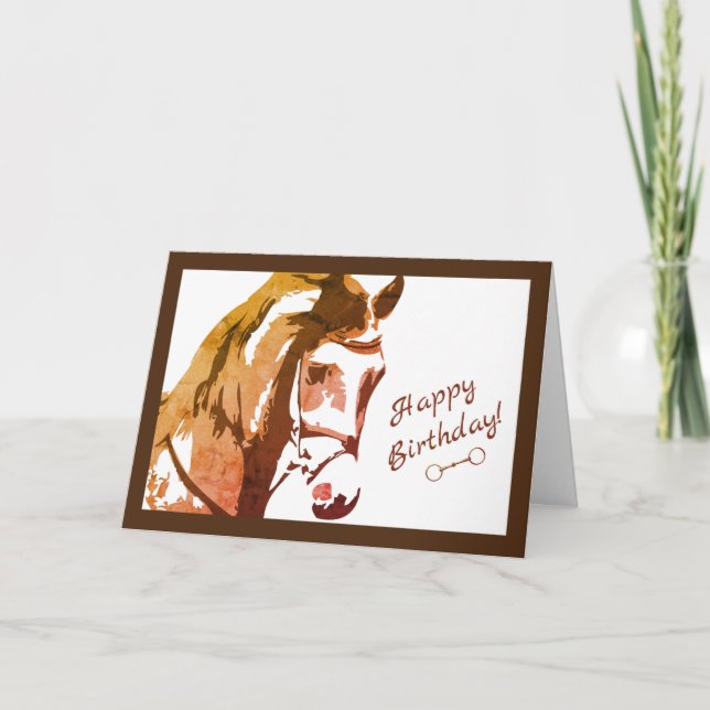Tarjeta Esbozo de caballos y bocado de Snaffle, cumpleaños (Anverso)