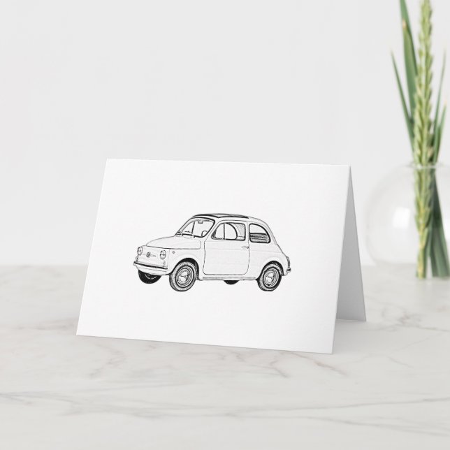 Tarjeta Esbozo de lápiz blanco y negro Fiat 500 (Anverso)