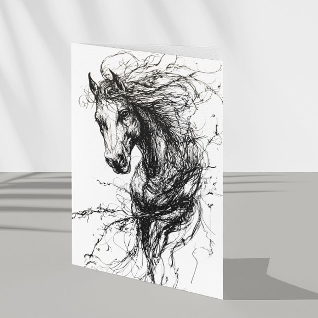 Tarjeta Esbozo dibujado a mano con retrato de caballo (Subido por el creador)