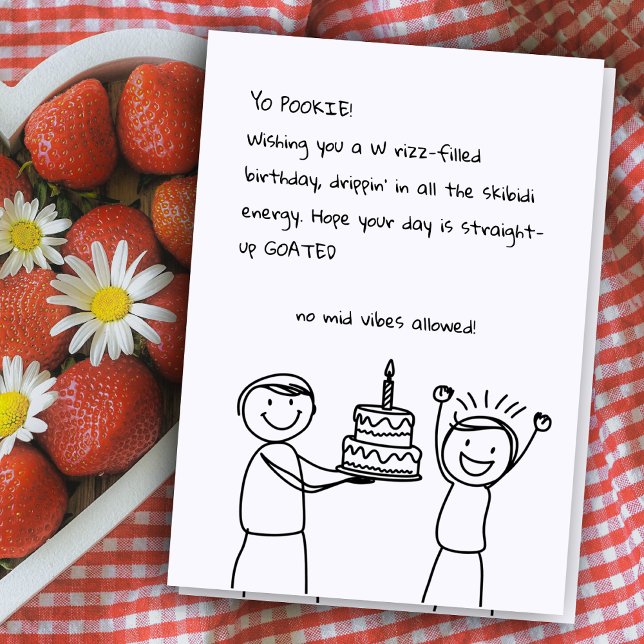 Tarjeta Esbozo ilustrado GenZ Rizz Divertido argot cumplea (Subido por el creador)